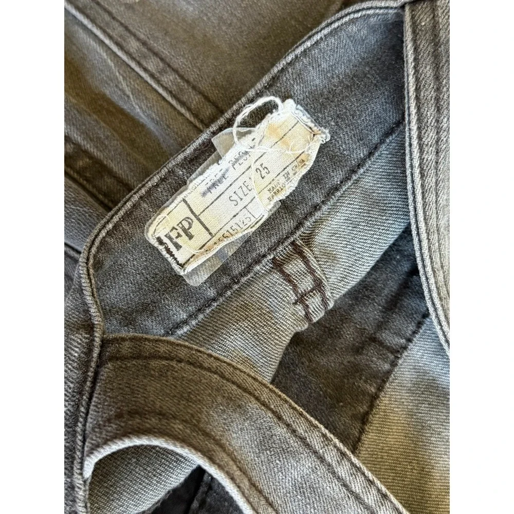 Free People Gray Denim Overalls Slim Tapered Distressed Bib Dungarees Gray